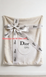 Dior White Ribbon Flannel Sofa Throw Blanket D029